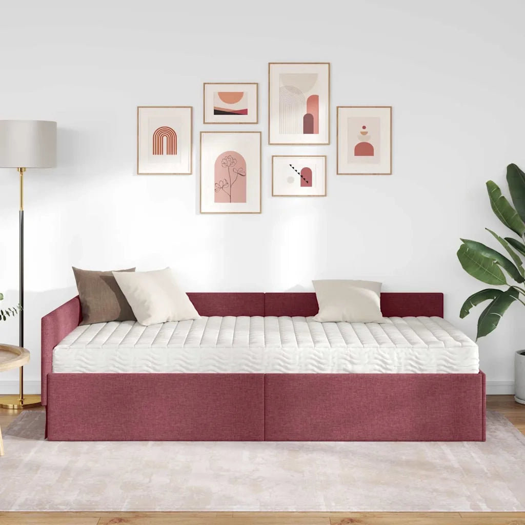 Struttura Letto Angolare con Materasso 2 pcs Rosso Tessuto 3393584