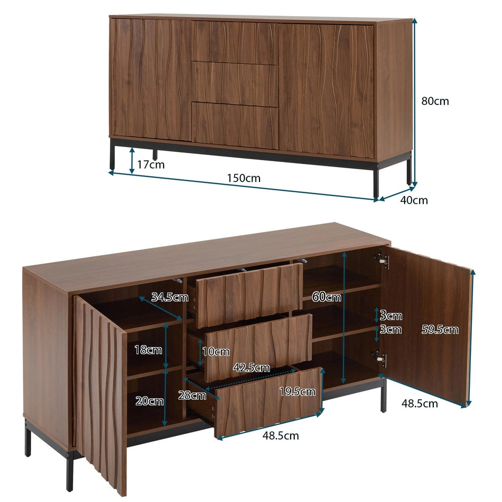 Credenza 150cm ¨C Xylo ¨C Rovere Scuro, 3 Cassetti, Legno, Soggiorno, Ingresso
