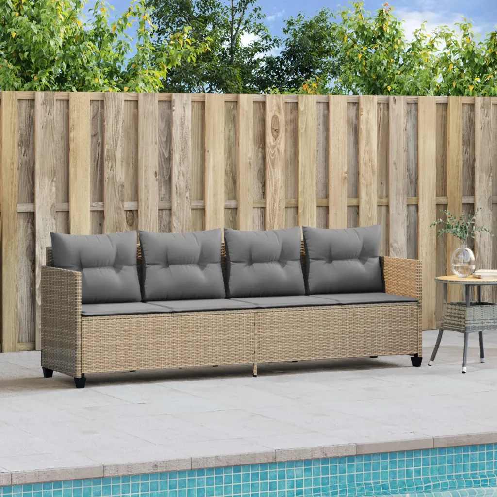 Lettino Prendisole con Cuscini Beige in Polyrattan 368329