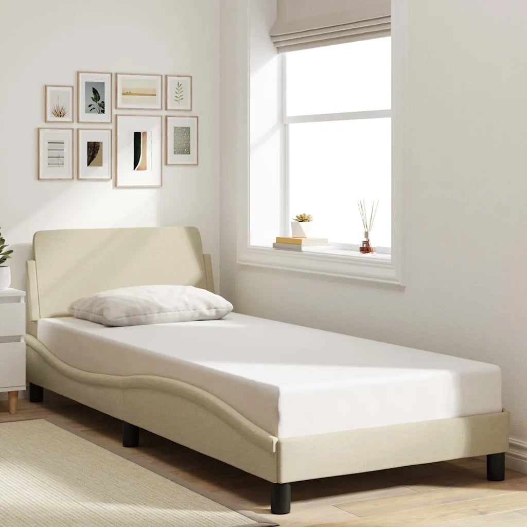 Giroletto con Testiera-Struttura Letto con testiera Dover Crema 90x190 cm Tessuto