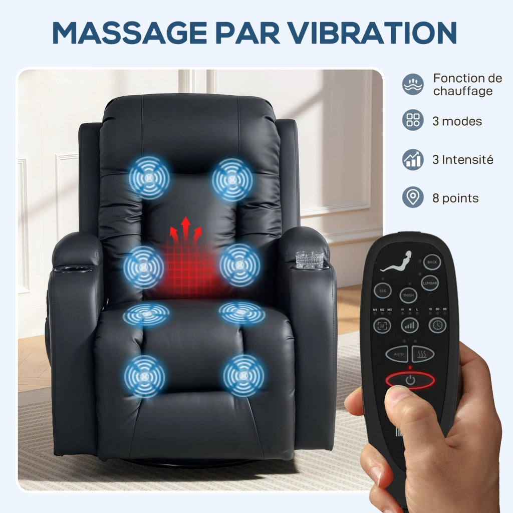 Poltrona Relax Massaggiante Elettrica con Riscaldamento ¨C Xylo ¨C Reclinabile Girevole 360¡ã Nero
