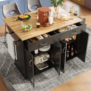 OKWISH Carrello da cucina con 2 cassetti, piano ribaltabile, portaasciugamani e ruote, MDF, 106 x 50 x 90.5 cm, nero
