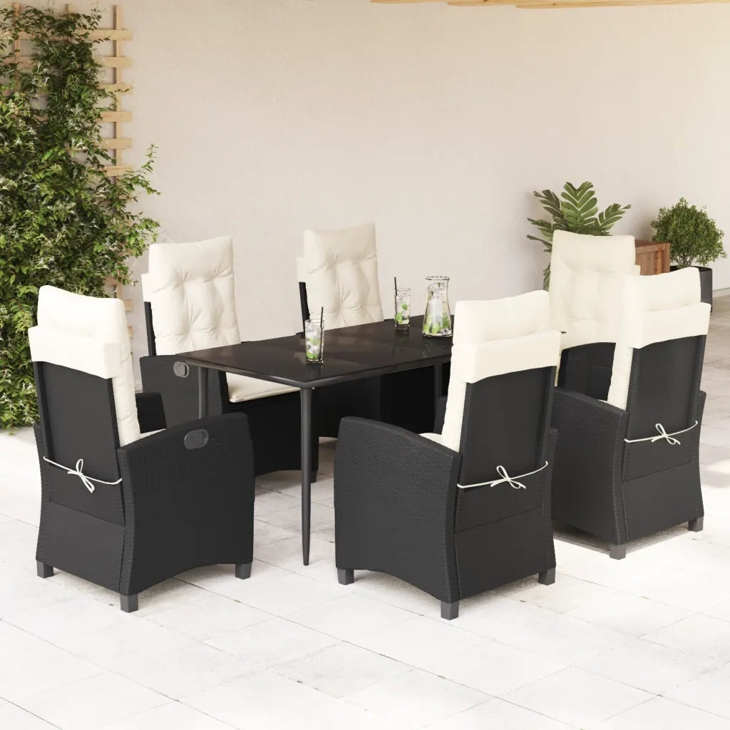 Set da Pranzo da Giardino 7 pz Nero con Cuscini in Polyrattan
