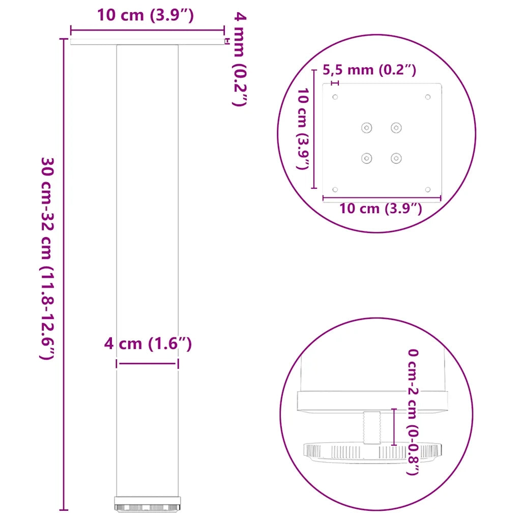 Gambe per Tavolino da Caffè 4 pz Bianche 30-32 cm Acciaio 4012449