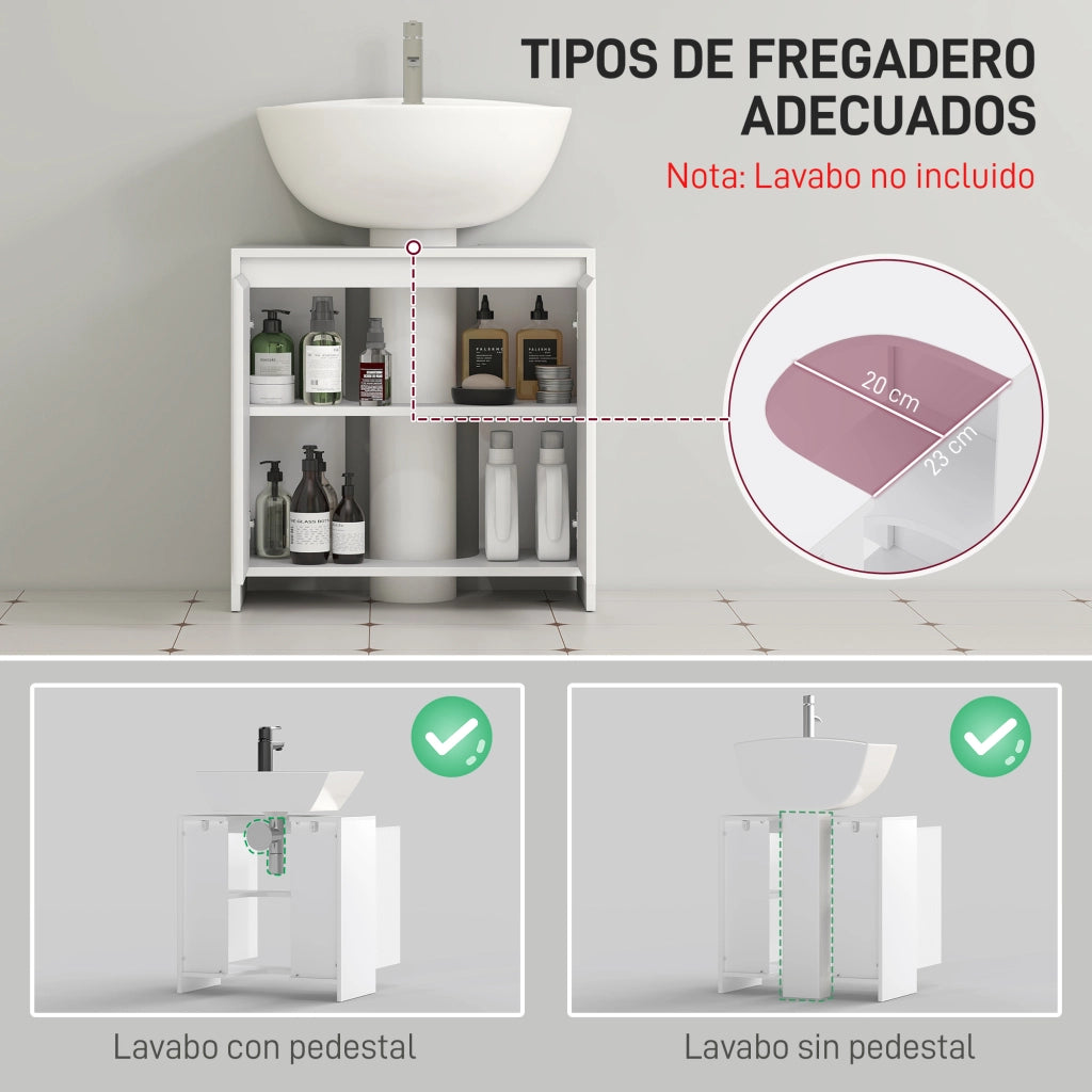 Mobile Sottolavabo con Ripiano ¨C Zephmum ¨C Bianco 60x30x60 cm