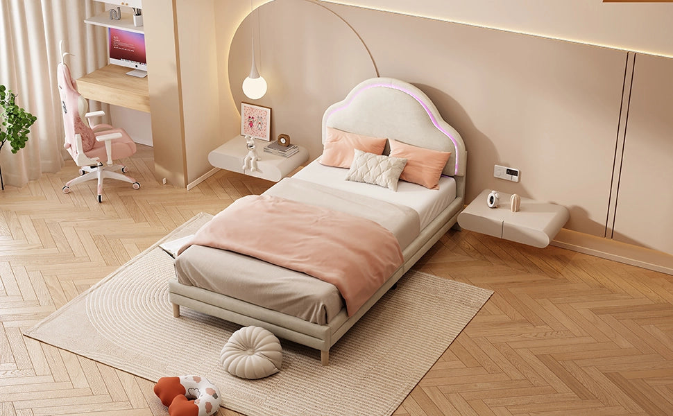 letto imbottito velluto beige 90x200 cm