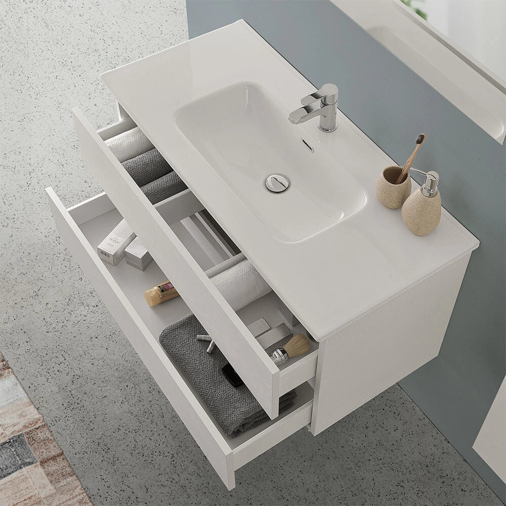 Mobile bagno sospeso 70 cm rovere bianco completo con lavabo Nadia