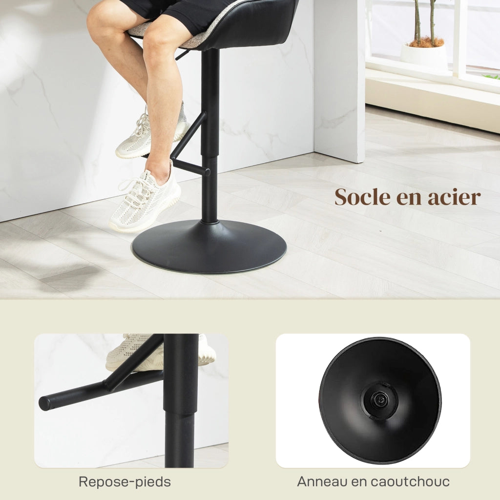Sgabello da Bar Regolabile ¨C Xylo ¨C Tessuto Effetto Lino Grigio Base Acciaio Set 2 Pezzi