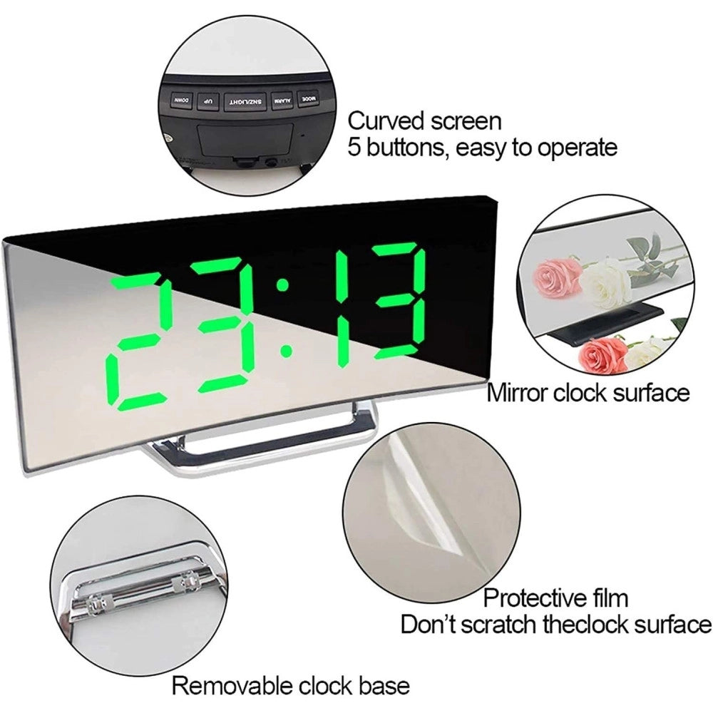 Trade Shop - Orologio Sveglia Digitale Con Datario Termometro Display A Specchio Da Tavolo -