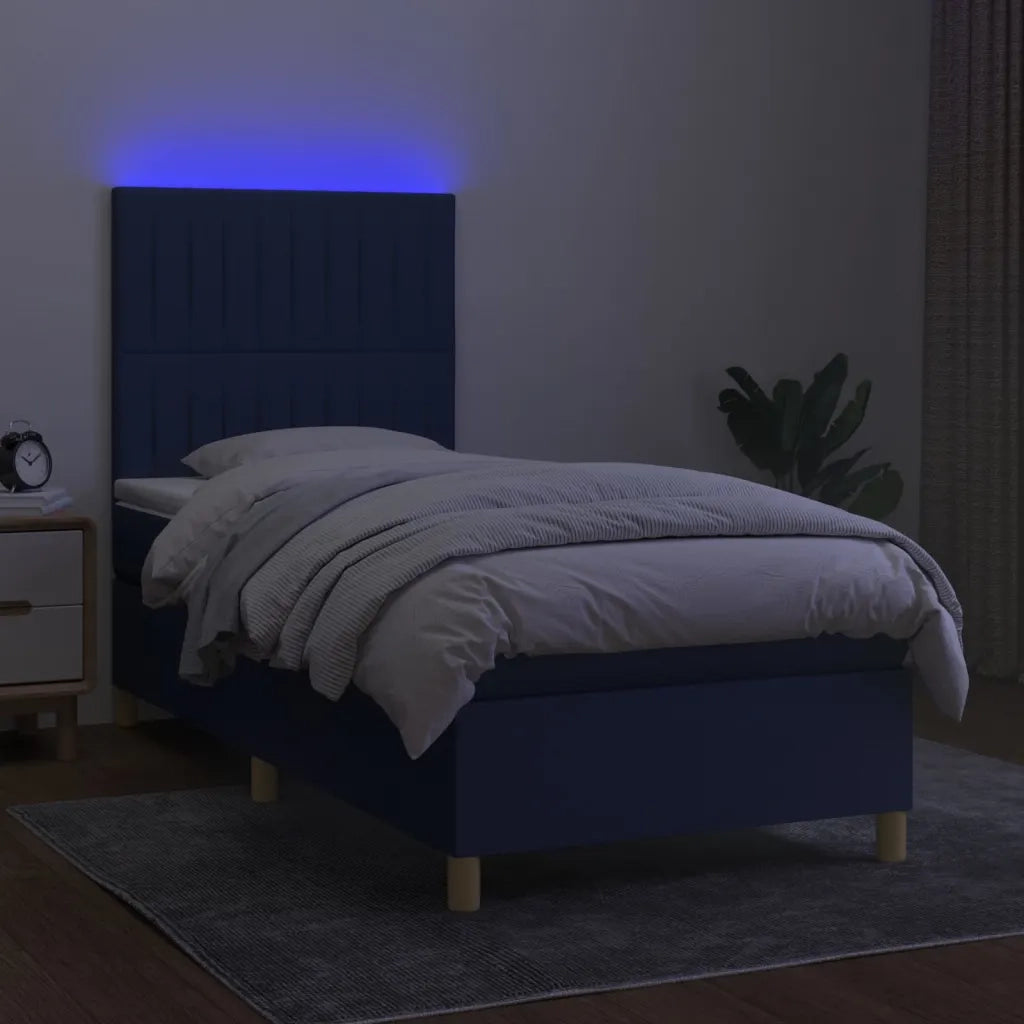 Letto a Molle con Materasso e LED Blu 100x200cm in Tessuto 3135579