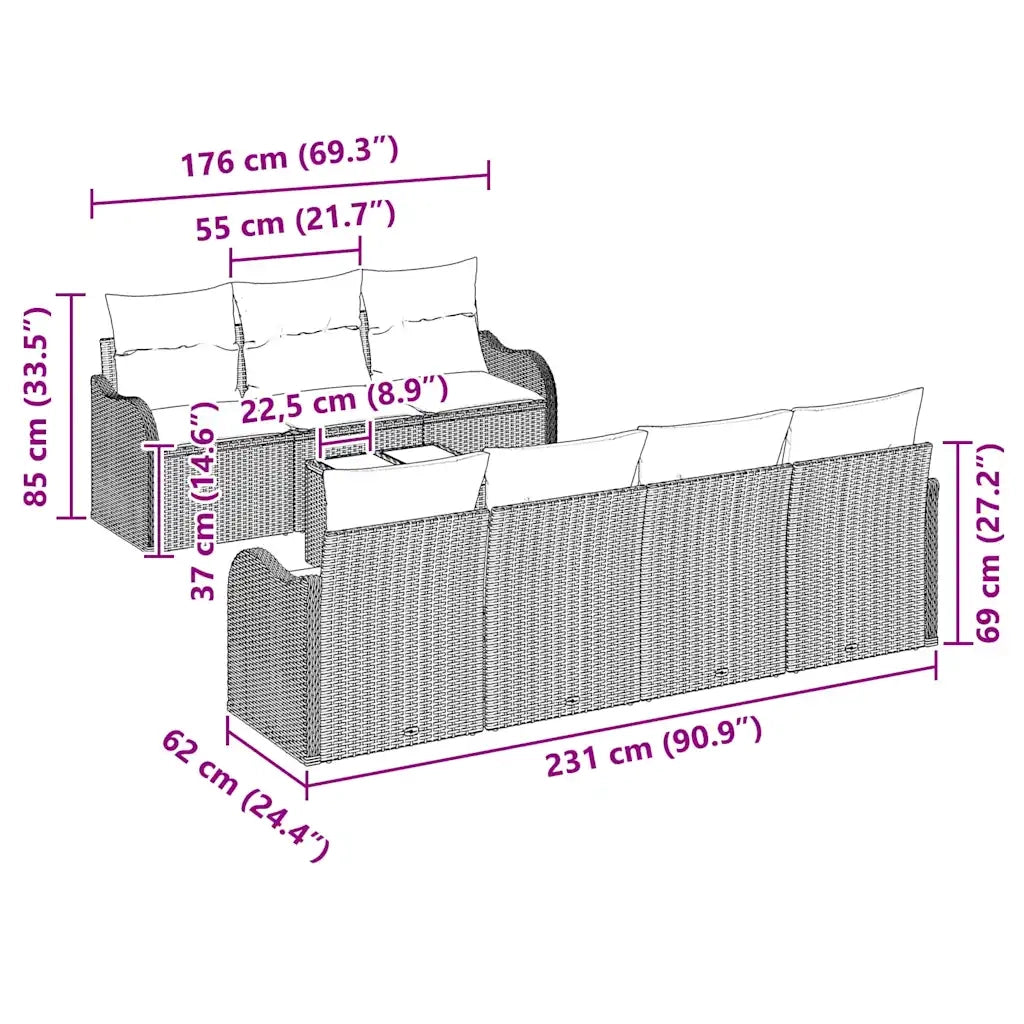 Set Divano da Giardino Beige 55 x 55 x 37 cm polyrattan 3345610