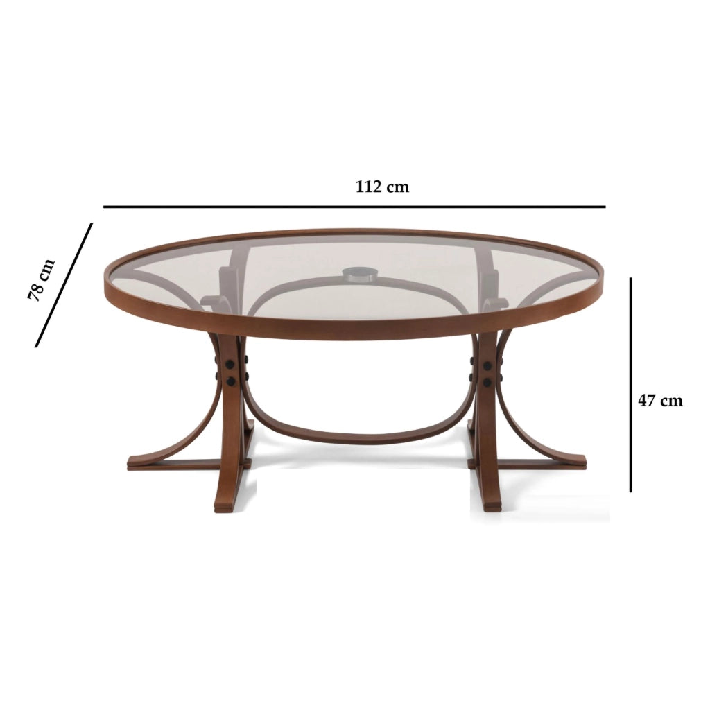 Sommo, Tavolino da Salotto Piano in Vetro Temperato, 112x78x47h cm Marrone Noce