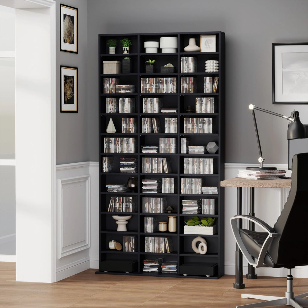 Libreria per CD DVD ¨C Xylo ¨C 36 scomparti ripiani regolabili nero 102x23,5x195cm