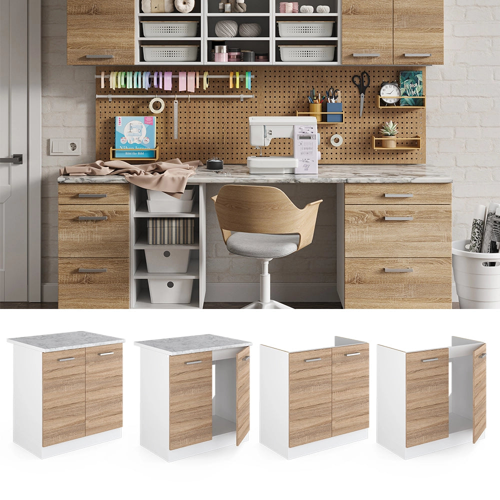 Vicco Base per lavello Sonoma 80 cm con ante, con piano di lavoro