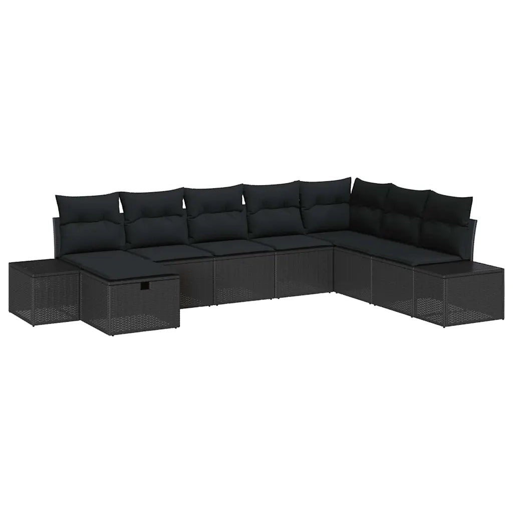 Set Divano da Giardino con cuscino 8 pcs Nero polyrattan 3359432