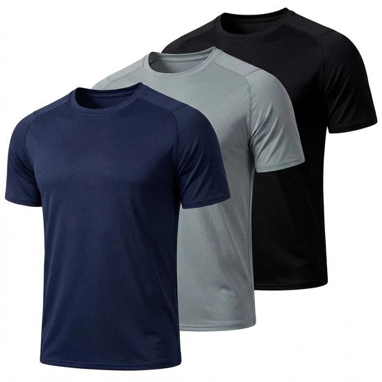 Maglia Sportiva Uomo - Camicia Antivento - Adattabile - Maglia Funzionale - Maglia da Corsa - Abbigliamento Sportivo - Confezione da 3 Pezzi