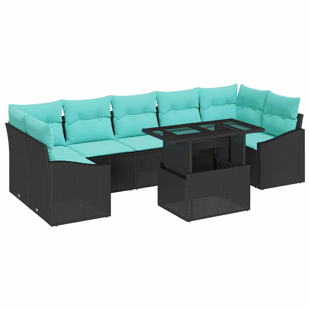 Set Divano da Giardino con cuscino 8 pcs Nero e Blu polyrattan 3348962