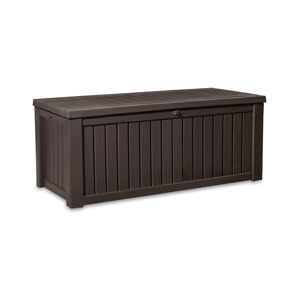 Cassapanca outdoor Hawkesbury, Baule da giardino, Contenitore da esterno, Panchina contenitore da esterno, 155x72 h64 cm, Marrone
