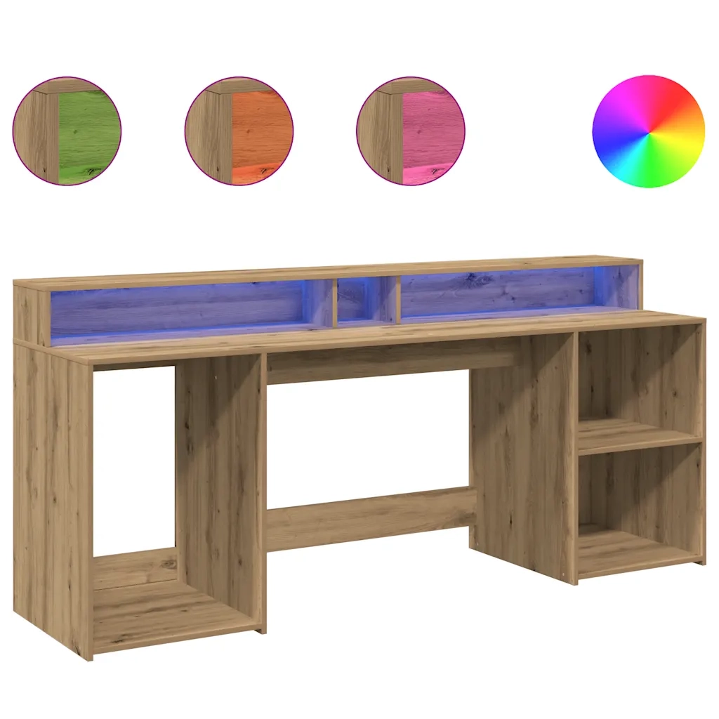 Scrivania | Tavolo da Ufficio con LED Rovere Artigianale 200x55x91 cm in Truciolato