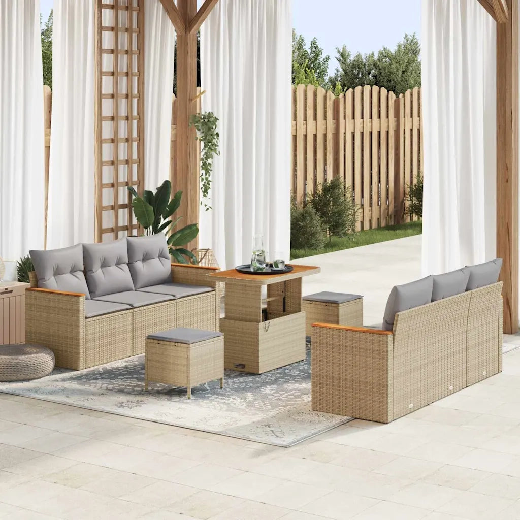 Set Divano da Giardino 11 pcs Beige e Grigio Chiaro polyrattan
