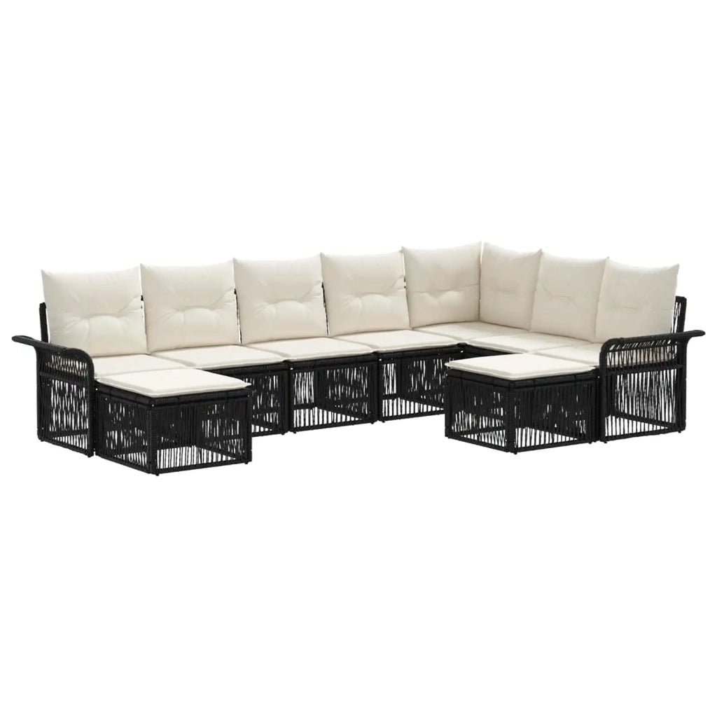 Set Divano da Giardino 9 pz Nero e Bianco Crema polyrattan 3435016