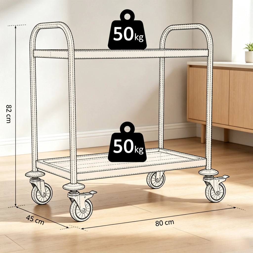 Carrello da cucina pratico, elegante carrello di servizio, robusto carrello multiuso con due ripiani