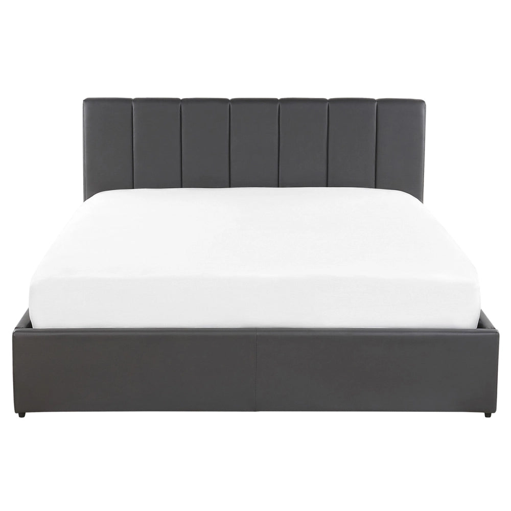 Letto contenitore Rivestimento in ecopelle grigia 160 x 200 cm con testiera a doghe