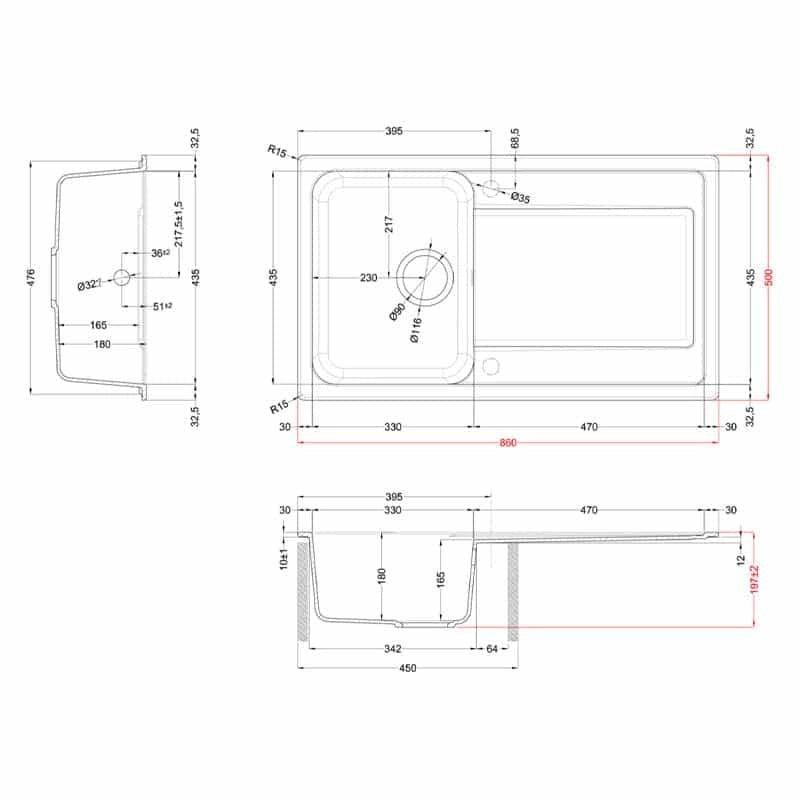 Lavello Elleci Incasso 1 vasca 86x50 Life 400 Granitek Grigio Cemento LG240048