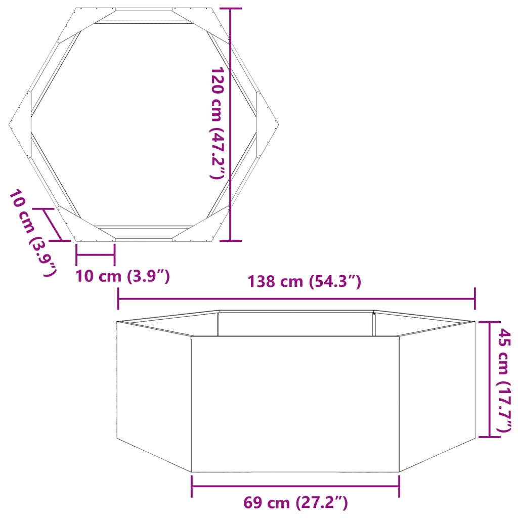 Fioriera da Giardino Antracite Esagono 138x120x45 cm in Acciaio 851138