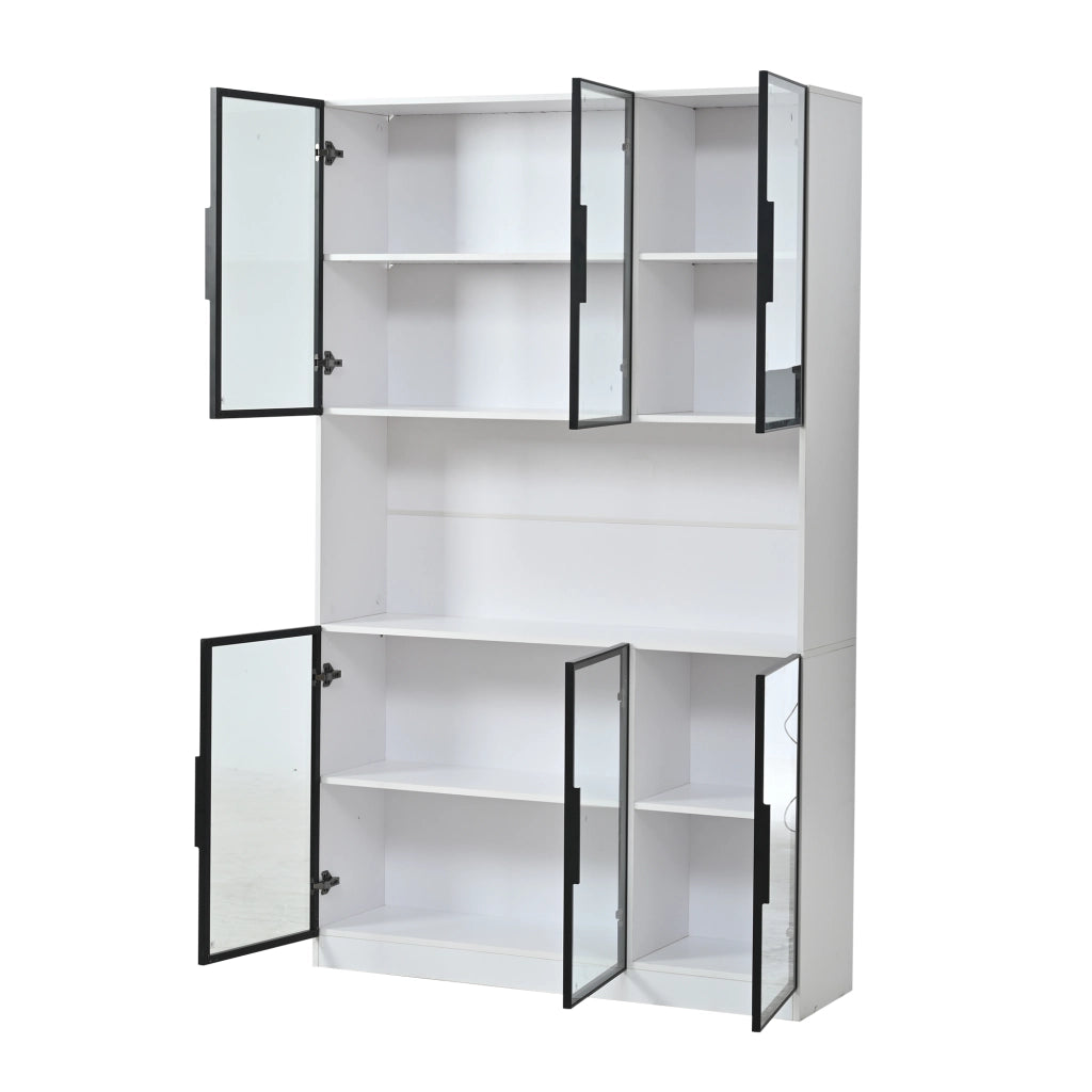 Vetrina Alta con LED ¨C Xylo ¨C Bianco, 6 Ante, Ripiani, 120x34x200 cm