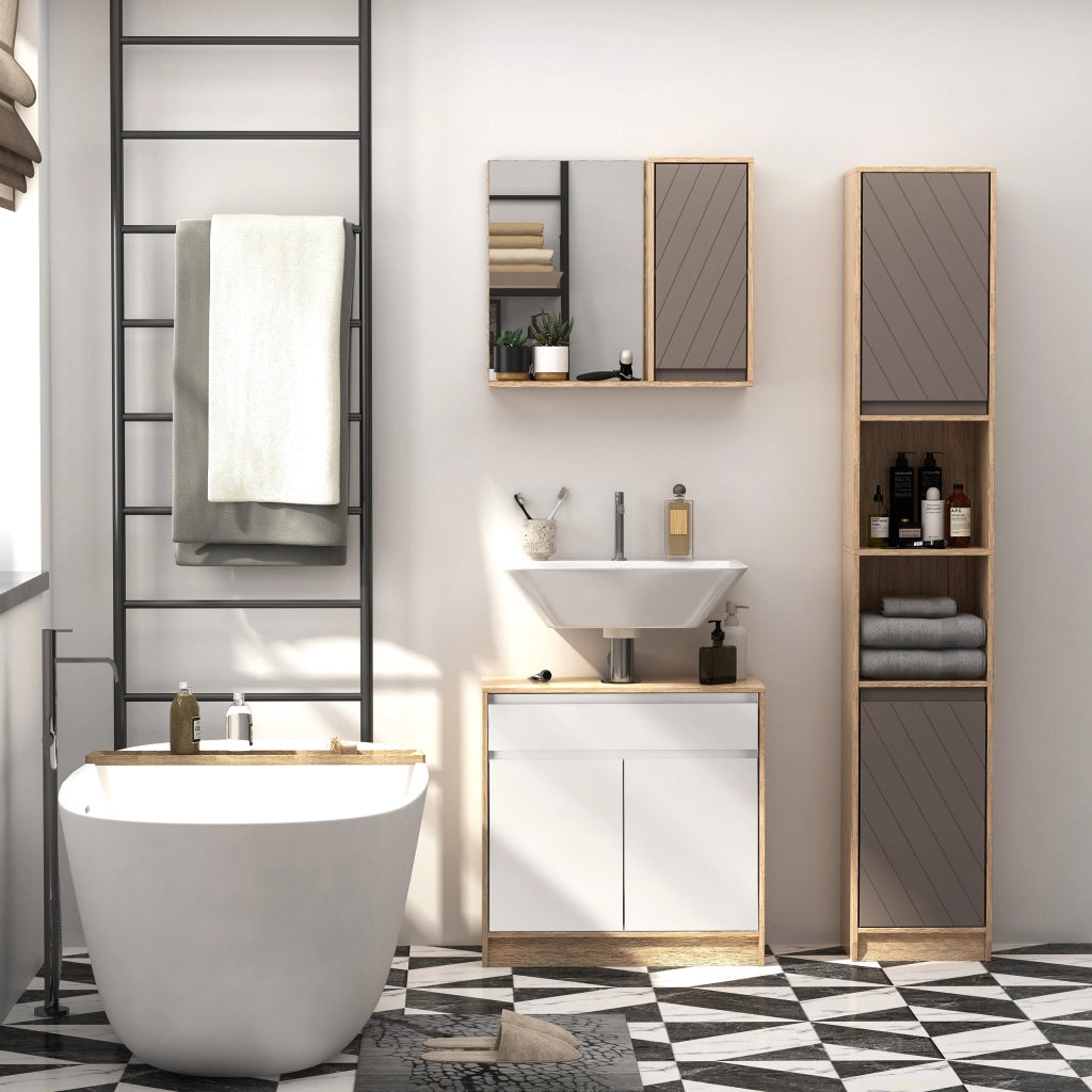 Colonna Bagno Stretto con Ante ¨C Minimal ¨C Robe e Grigio 30x24x170 cm