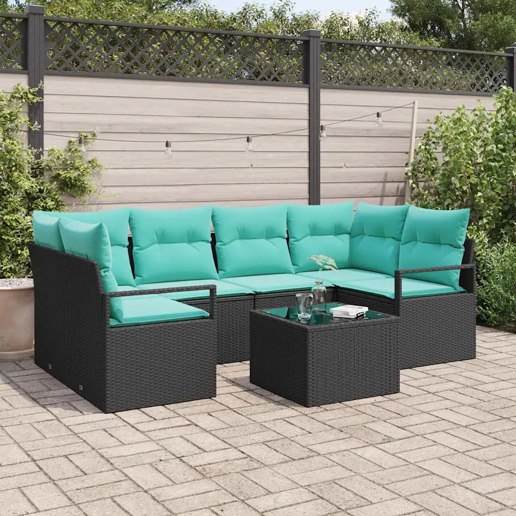 Set di divani 7 pcs Nero e Blu polyrattan 3346286