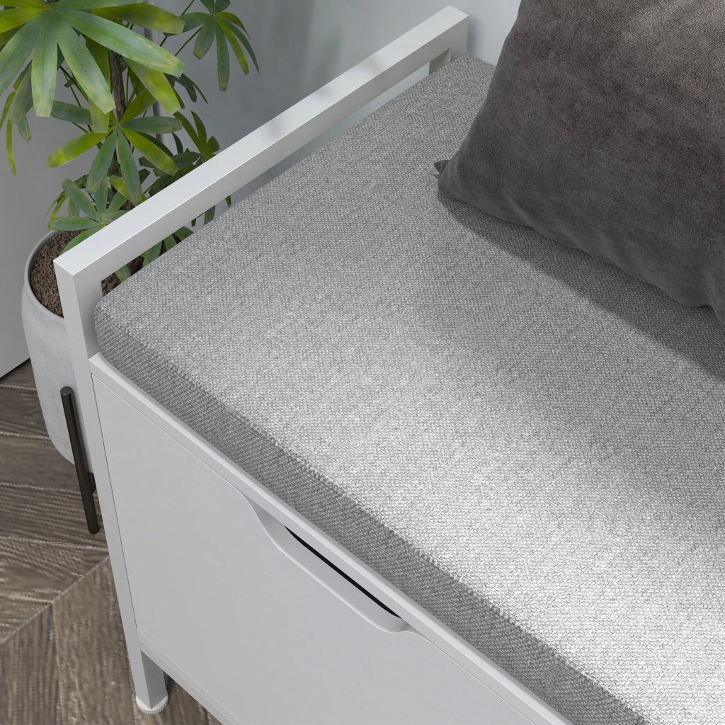Panca Scarpiera con Cuscino ¨C Xylo ¨C Bianco Legno Acciaio 84x35x50 cm