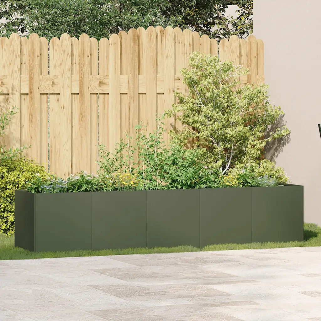 Fioriera | Cassetta per fiori | Vaso Verde Oliva 200x40x40 cm in Acciaio Laminato a Freddo