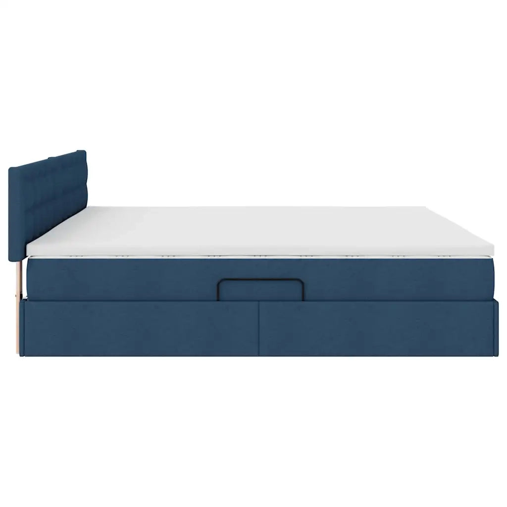 Letto con contenitore e materasso con testiera Blu 200 x 200 cm 3370661