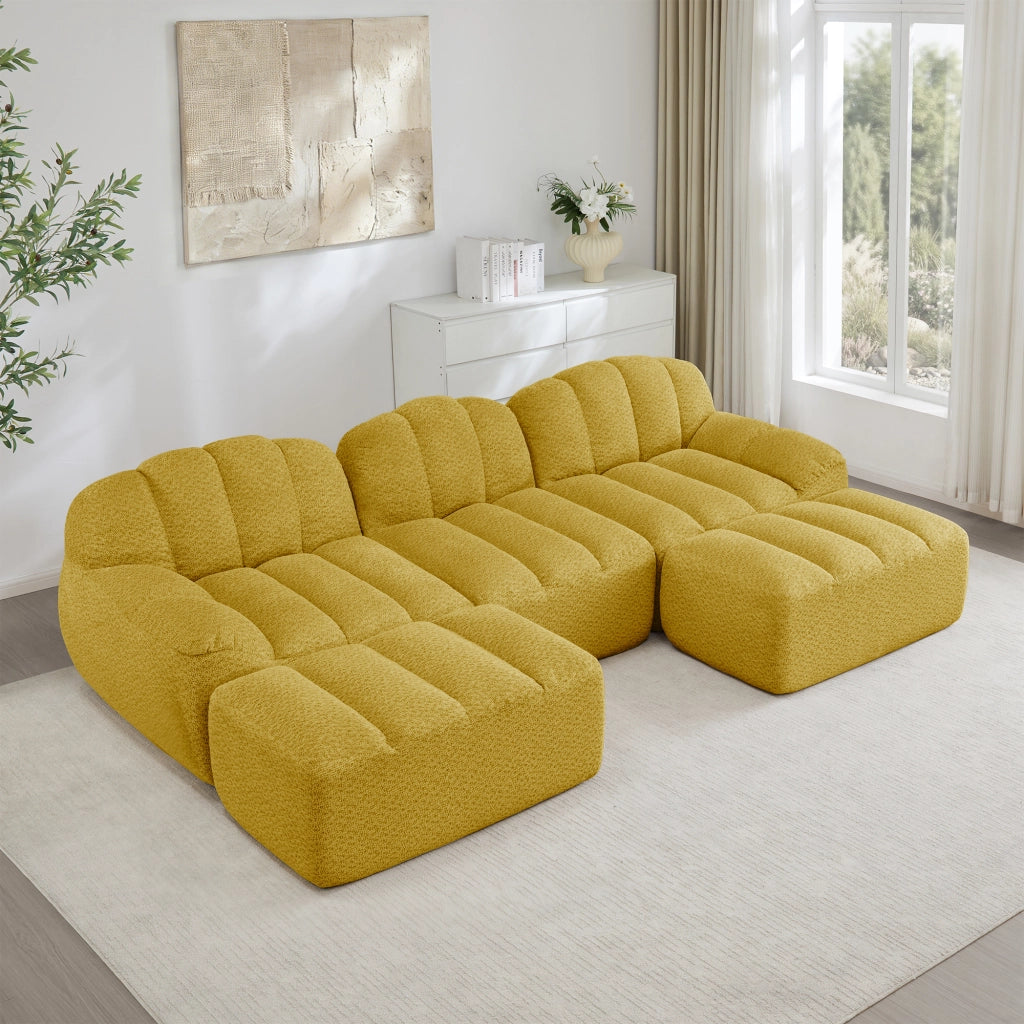 Divano modulare a 3 posti a forma di U con 2 pouf - Zephmum - Schiuma ad alta densit¨¤ 32D, seduta profonda, tessuto morbido, giallo