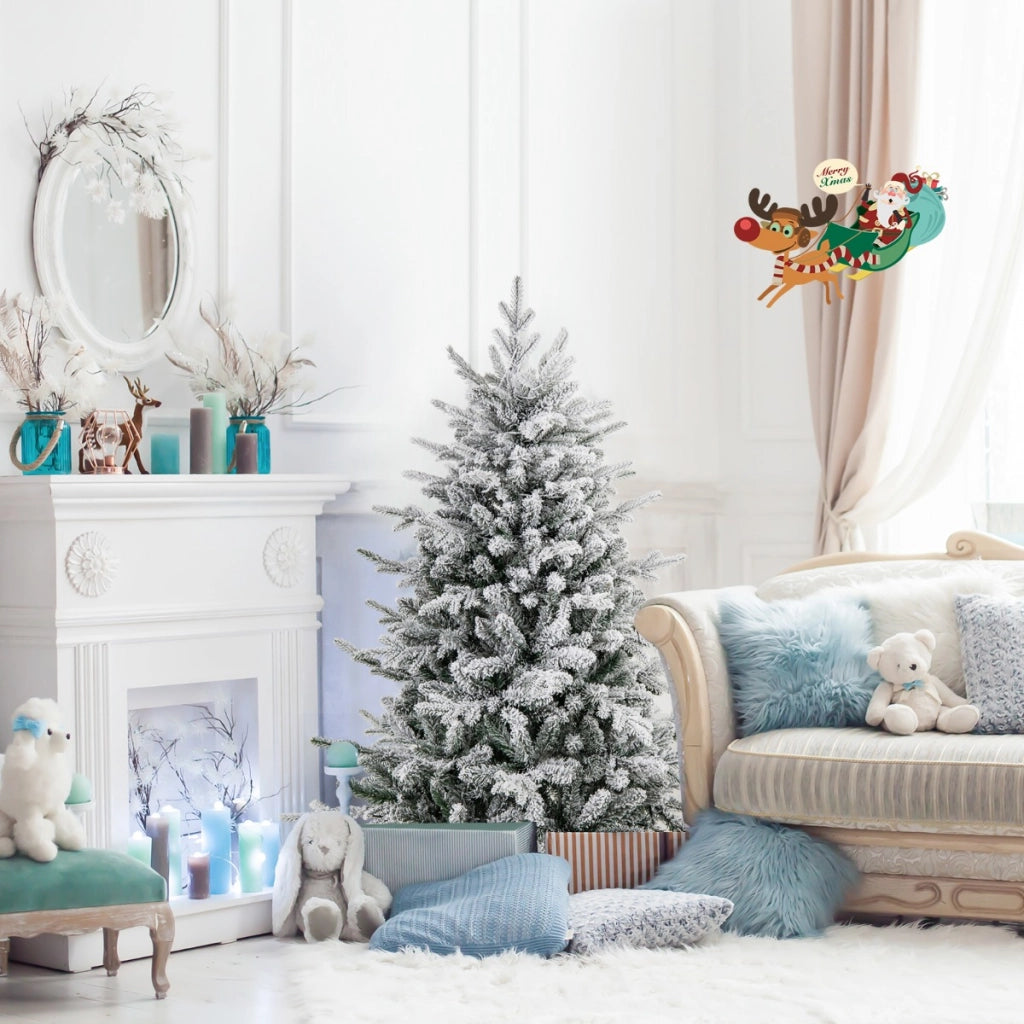 Albero di Natale artificiale rivestito di neve di 135cm, Albero decorativo con cerniera e 8 modalit¨¤ luminose