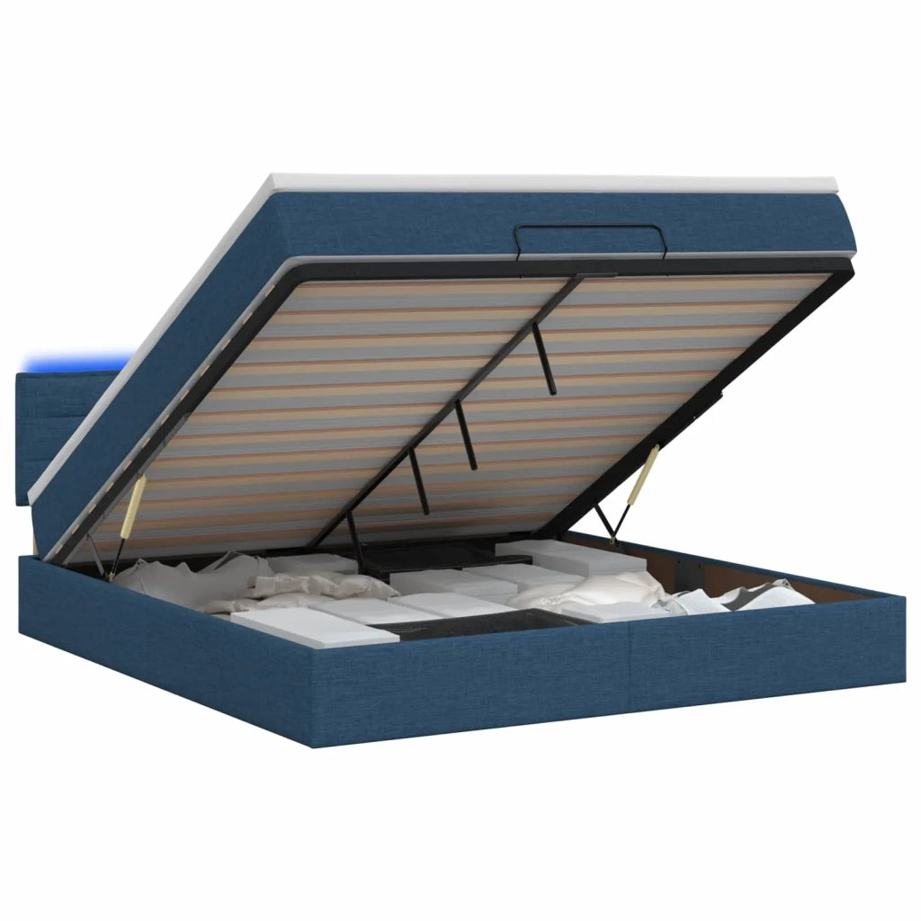 Letto Ottomano con Materasso e LED Blu 180 x 200 cm Tessuto 3456849
