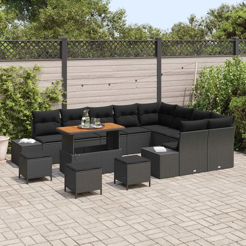Set Divano da Giardino con cuscino 13 pcs Nero Poly Rattan