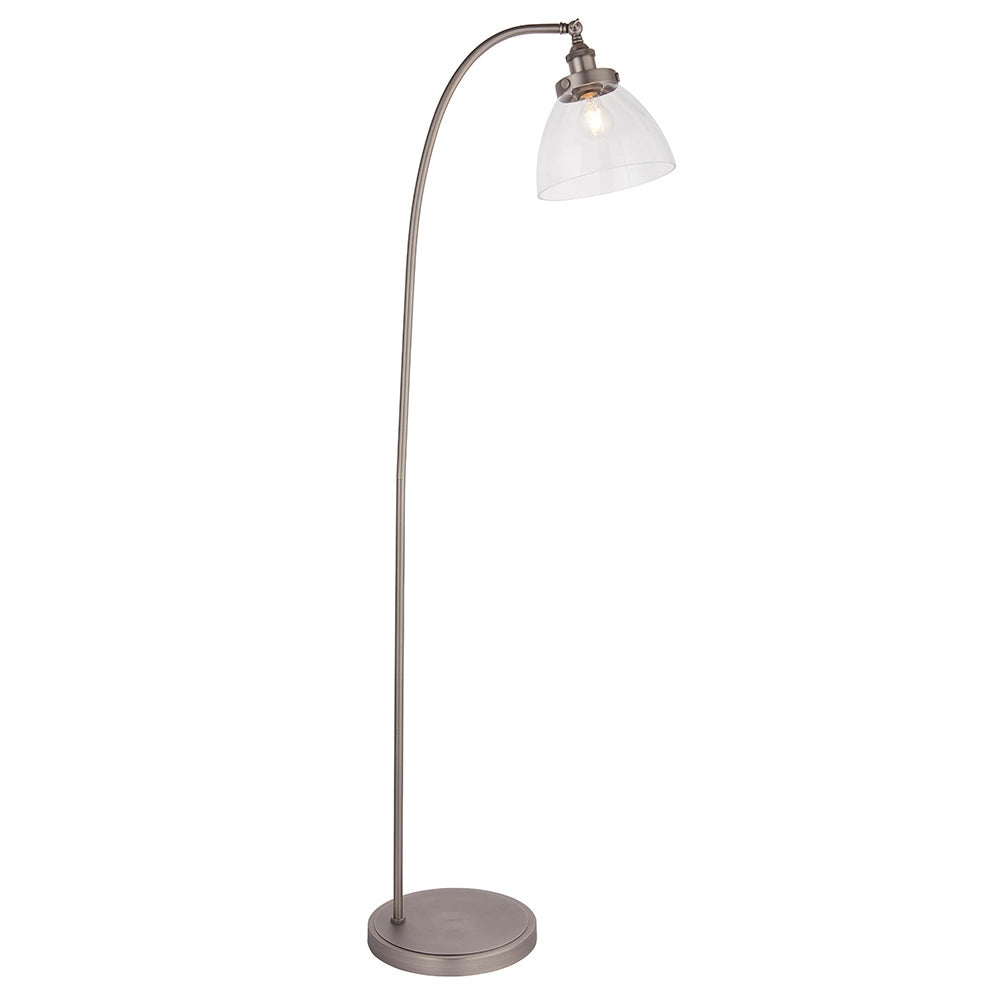 Lampada da terra industriale regolabile argento, vetro E27 Endon