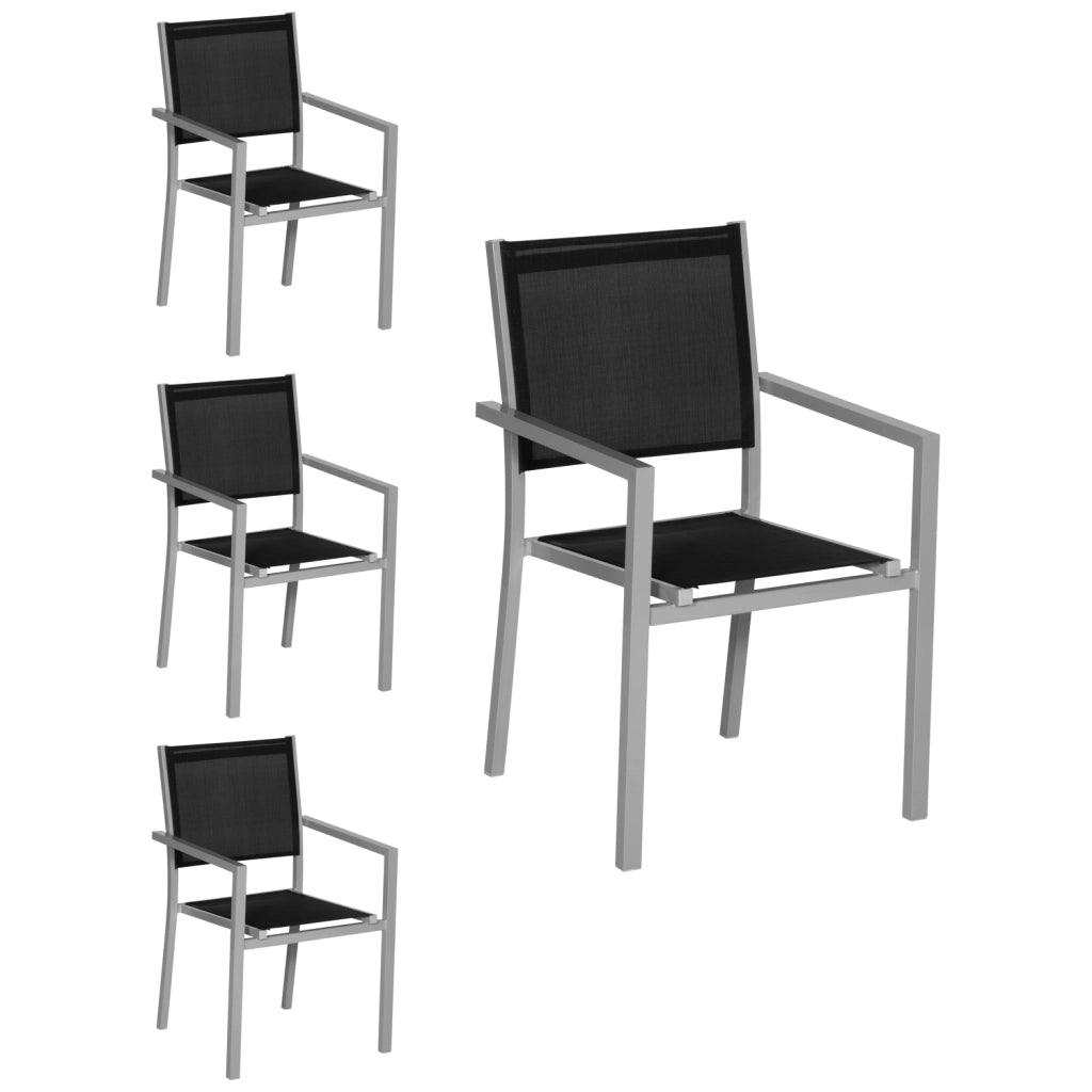 Set di 4 sedie in alluminio grigio - textilene nero