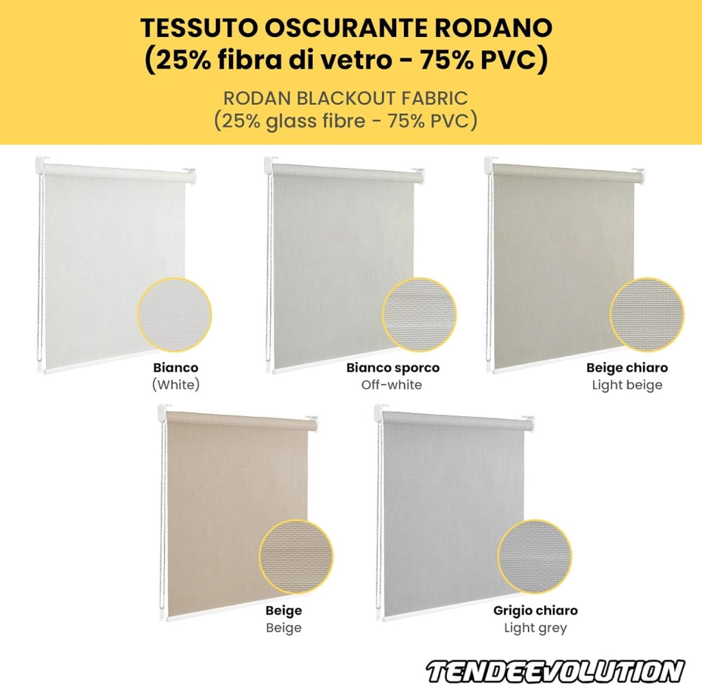 Tenda a Rullo Su Misura RODANO OSCURANTE - Larghezza 1,50m x Altezza 3m - Colore Bianco 1 - Ideale per Interni ed Esterni