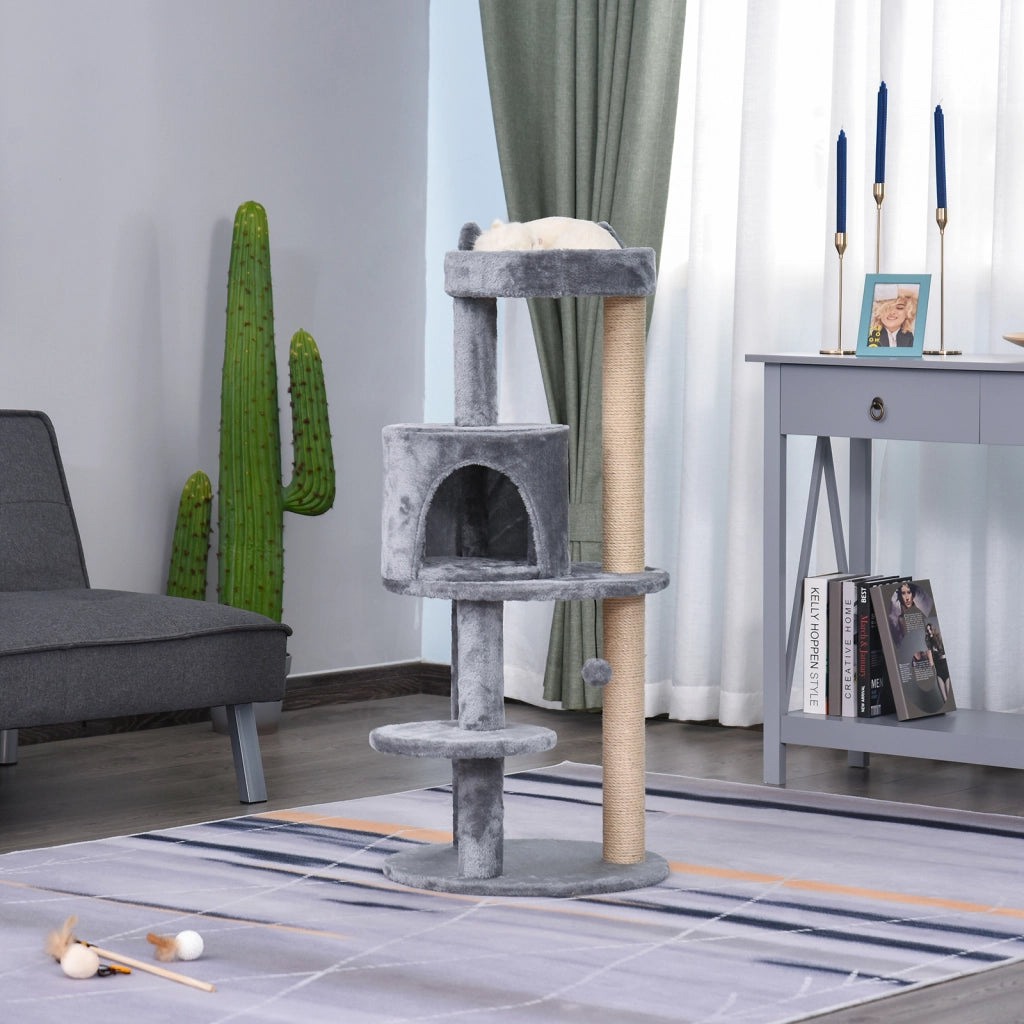 Tiragraffi per gatti 104 cm ¨C Xylo ¨C con grotta, palline gioco, colonne sisal, grigio