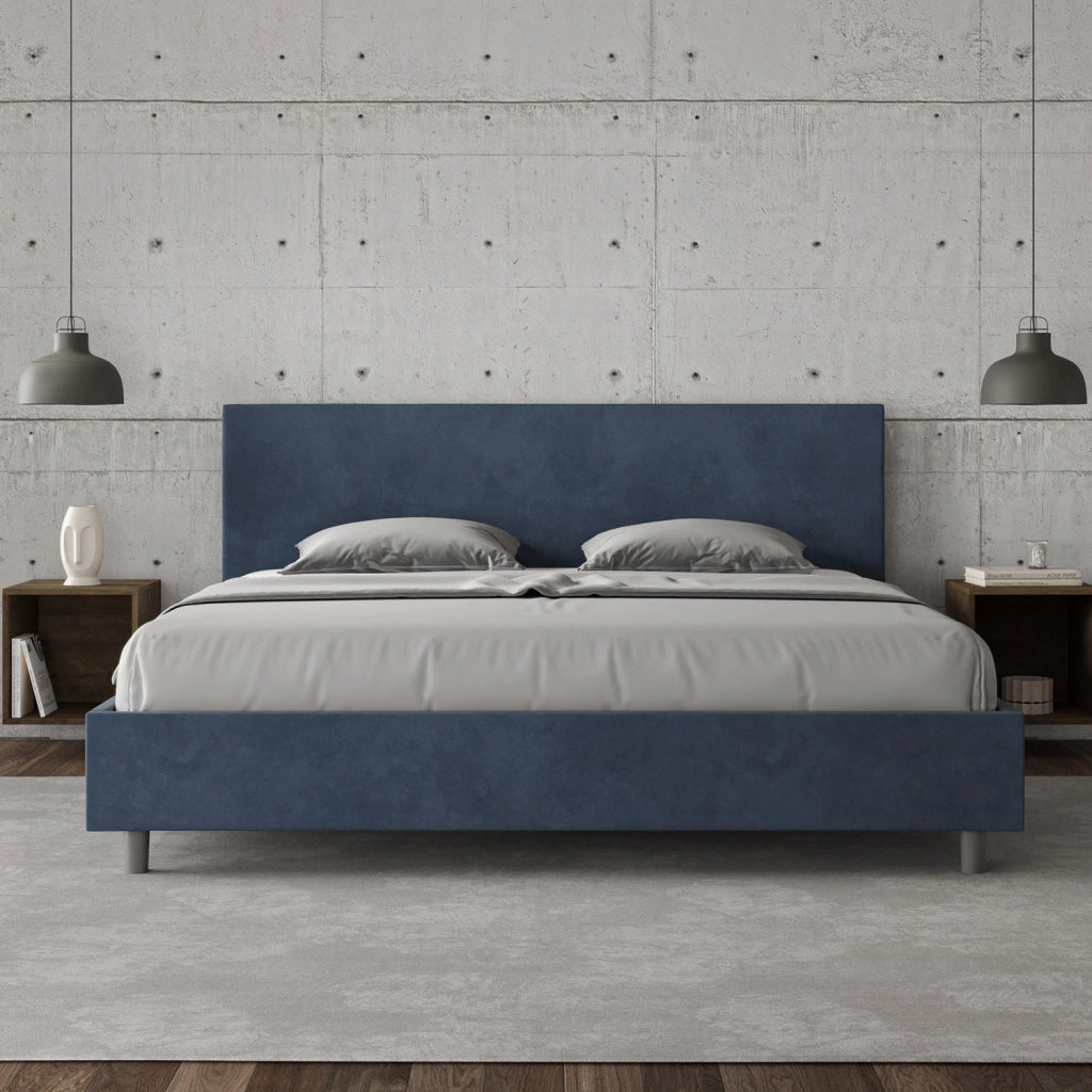BS COM Letto contenitore imbottito 180x210 microfibra blu