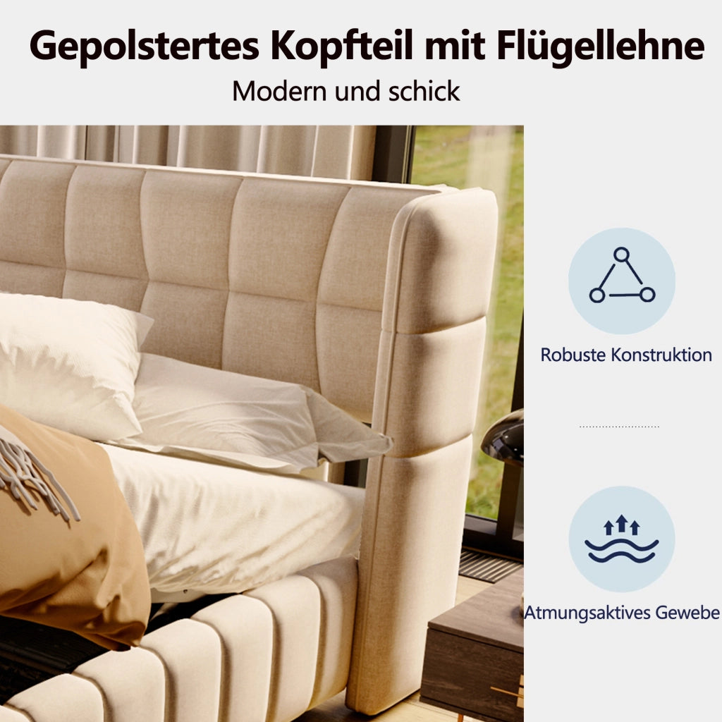 letto imbottito tessuto beige 180 x 200 cm