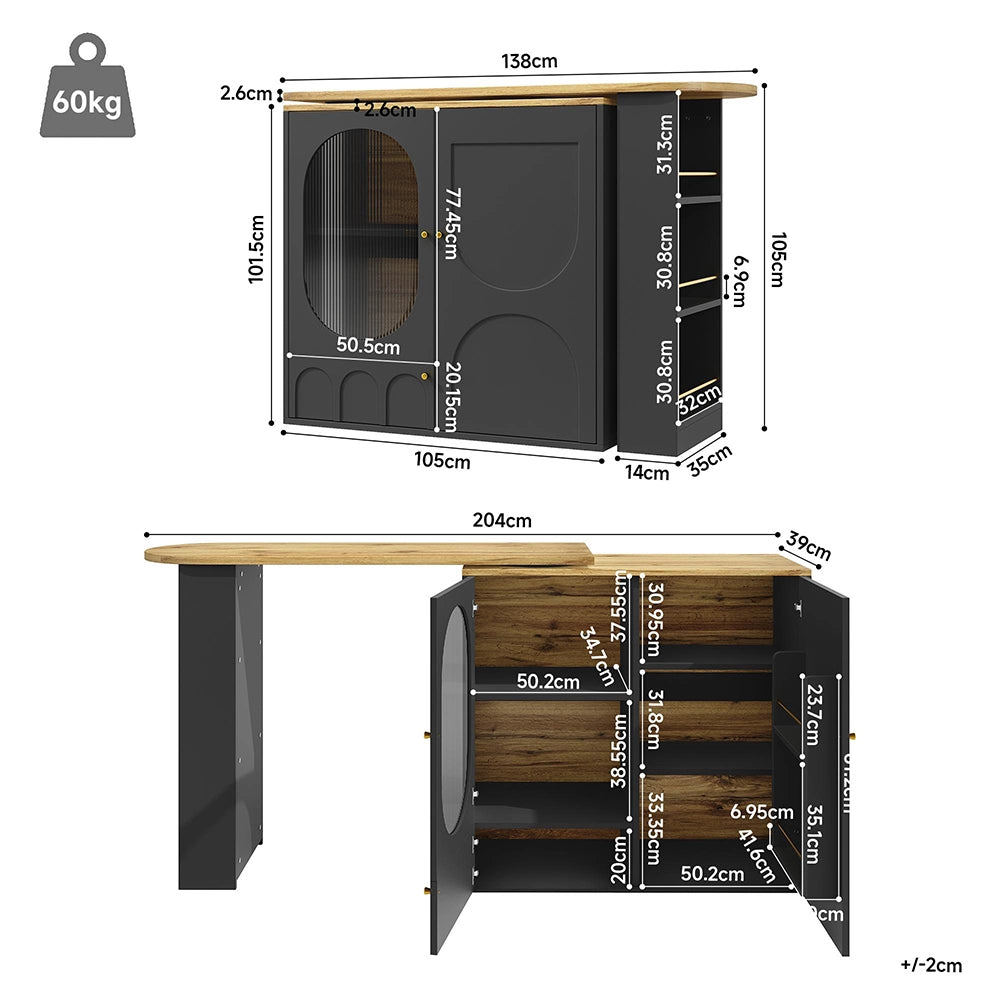 Tavolo bar rotante 360° - Xylo - con ripiano bianco/nero 138x39x102cm