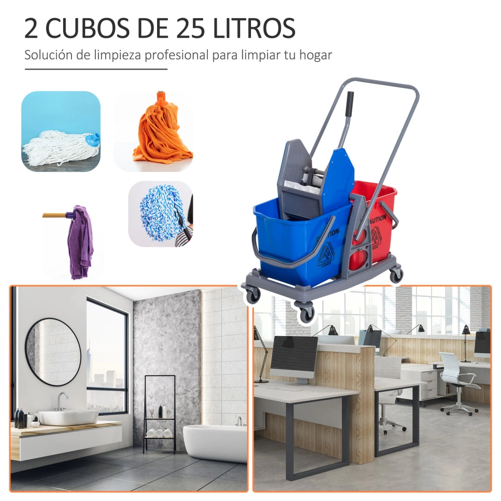Carrello Pulizia Professionale ¨C zephmum ¨C Rosso e Blu 73x45x92 cm