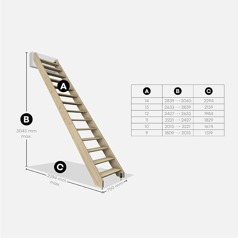 NORMANDIE - Scala rettilinea in legno con alzate