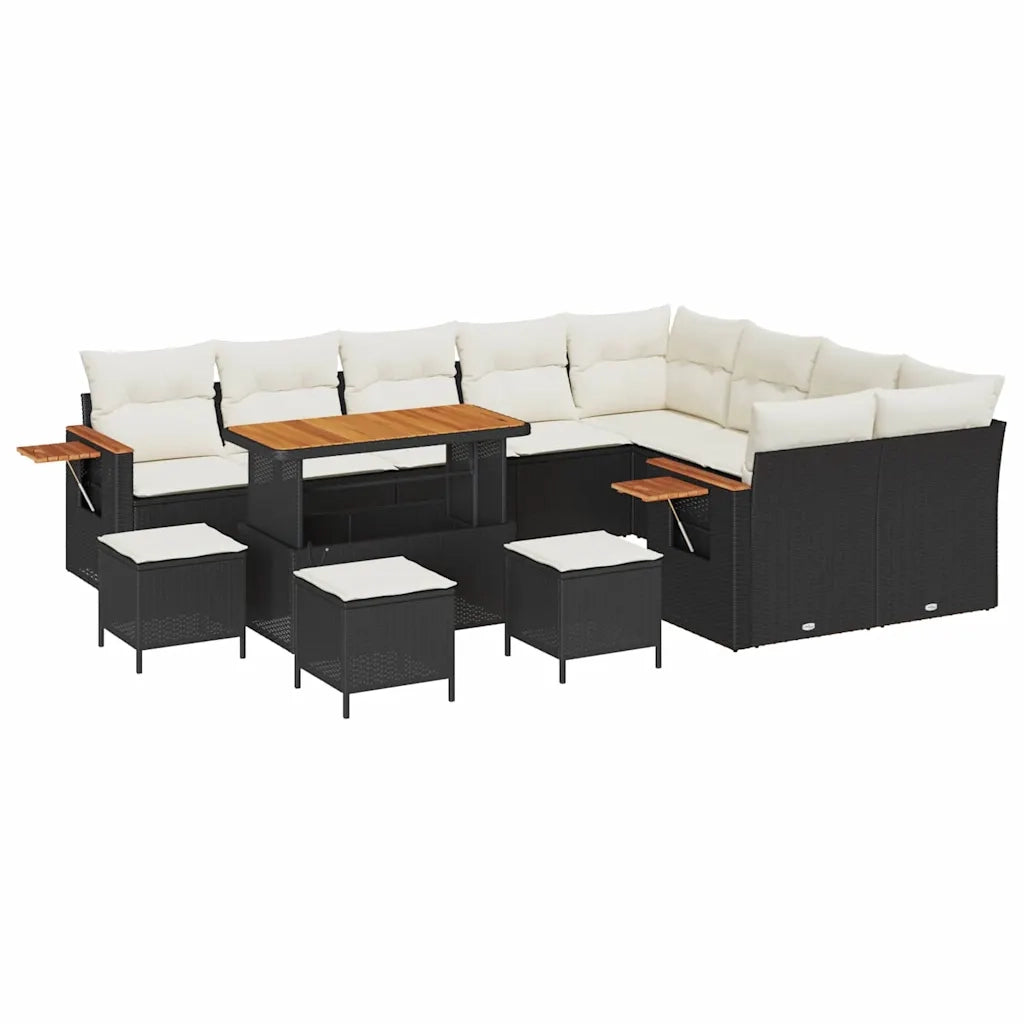 Set Divano da Giardino 14 pcs Nero e Crema polyrattan