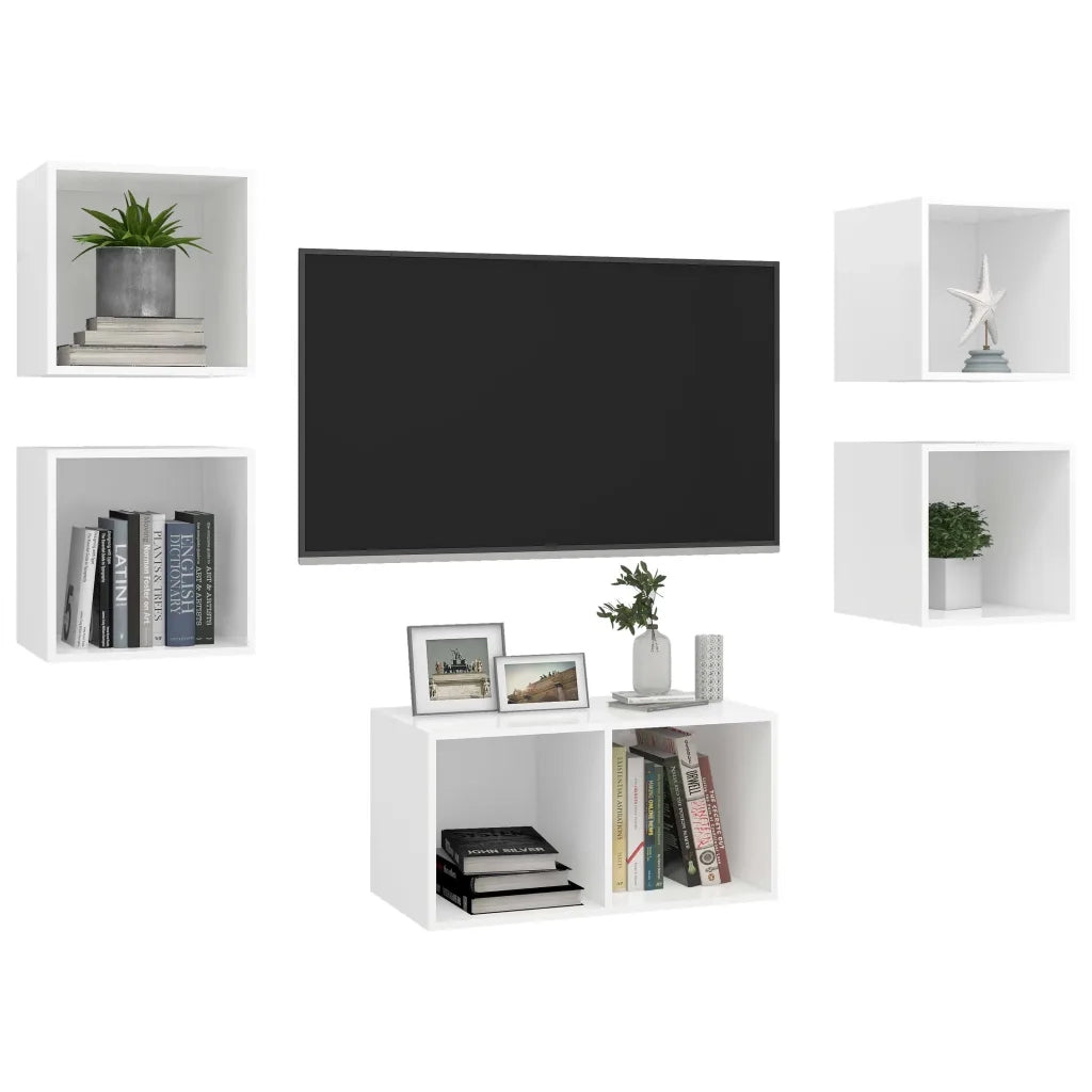Set Mobili Porta TV 5 pz | Armadietto TV | Mobile Porta TV Bianco in Legno Multistrato